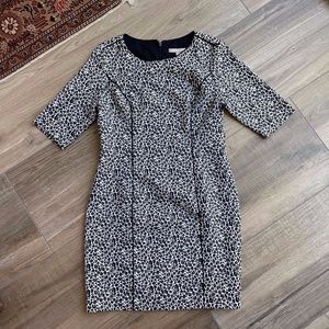 Banana Republic Black & White Snow Leopard Print Tailored Dress 10P